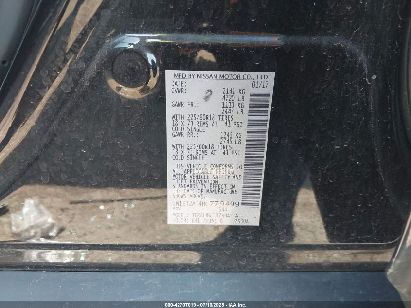 2017 Nissan Rogue Hybrid Sl VIN: 5N1ET2MT4HC779499 Lot: 42707019