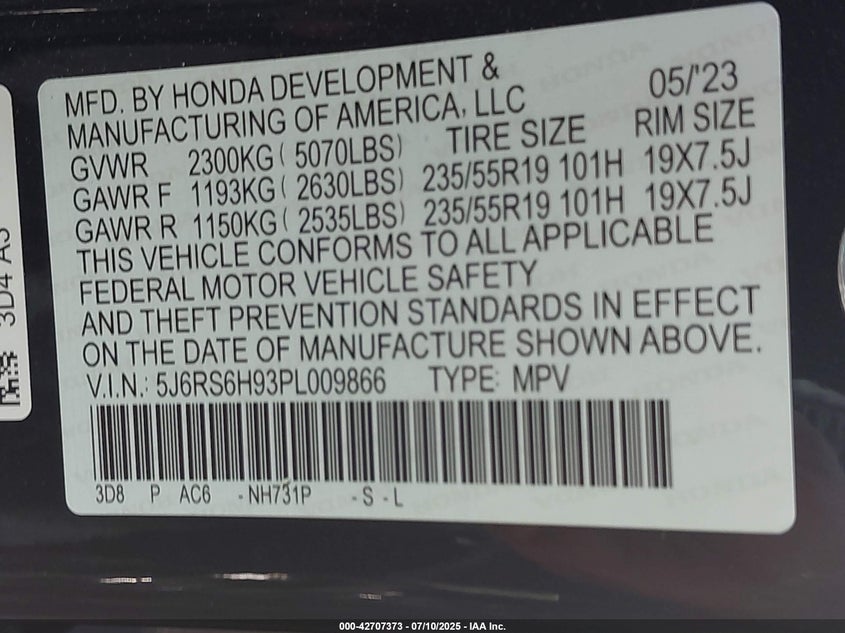 2023 HONDA CR-V HYBRID SPORT TOURING - 5J6RS6H93PL009866