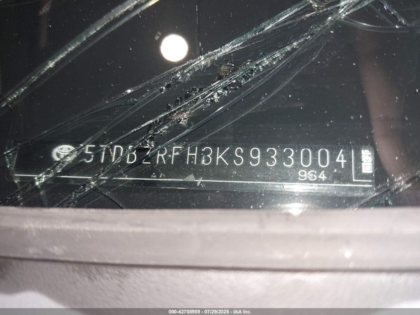 2019 Toyota Highlander Le Plus VIN: 5TDBZRFH3KS933004 Lot: 42708909