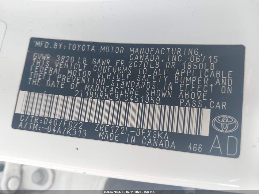 2015 TOYOTA COROLLA S PLUS - 2T1BURHE9FC451959