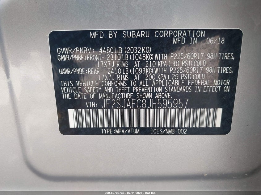 2018 SUBARU FORESTER 2.5I PREMIUM - JF2SJAEC8JH595957