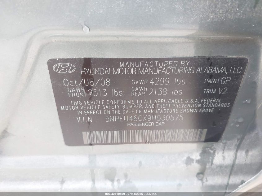 2009 Hyundai Sonata Limited VIN: 5NPEU46CX9H530575 Lot: 42710109