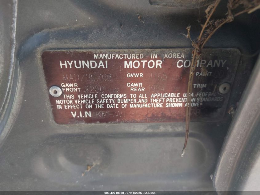 2000 Hyundai Sonata Gls V6 VIN: KMHWF35V5YA288078 Lot: 42710950