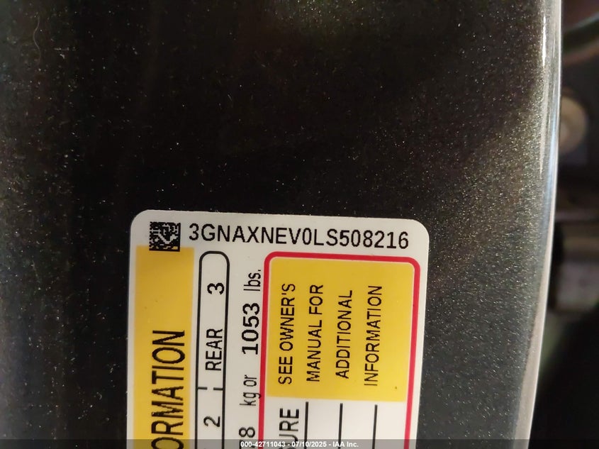 VIN 3GNAXNEV0LS508216 2020 CHEVROLET EQUINOX FWD PREMIER 1.5L TURBO