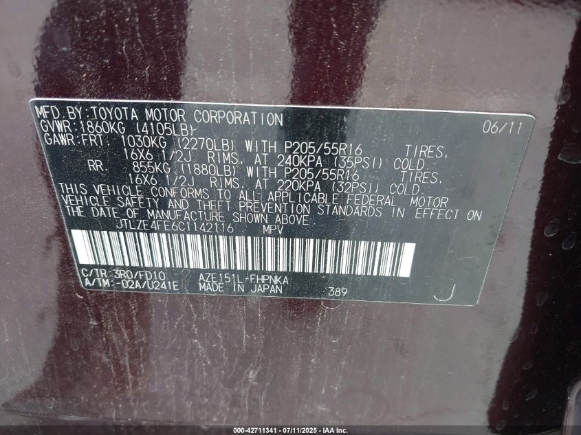 2012 Scion Xb VIN: JTLZE4FE6C1142116 Lot: 42711341