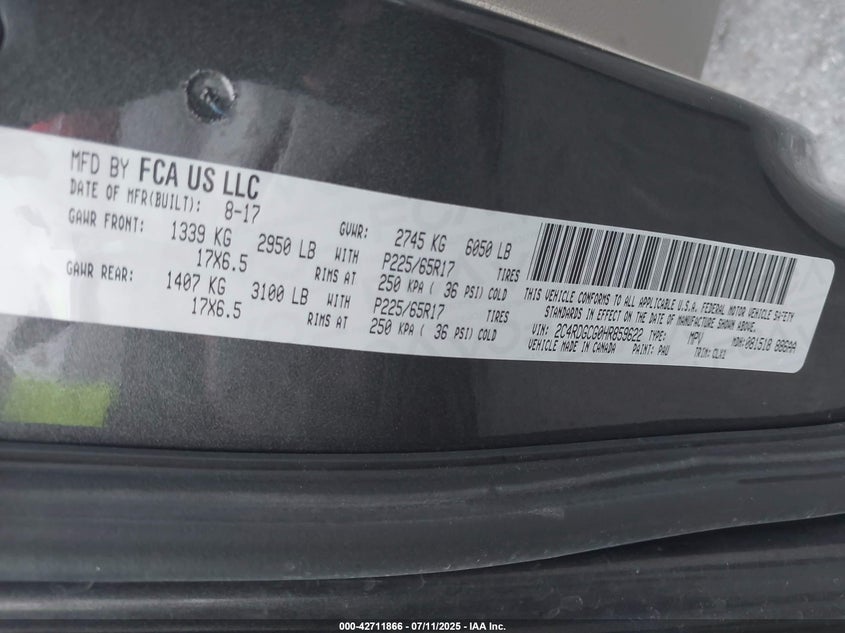 2017 DODGE GRAND CARAVAN SXT - 2C4RDGCG0HR859622