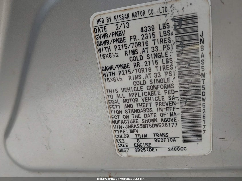 2013 NISSAN ROGUE S - JN8AS5MT5DW526177