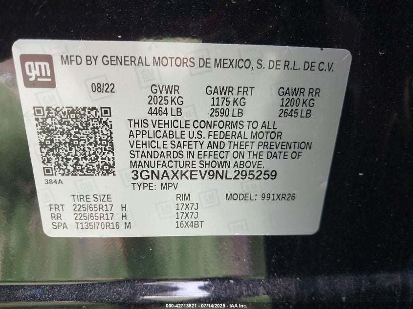 2022 CHEVROLET EQUINOX LT - 3GNAXKEV9NL295259