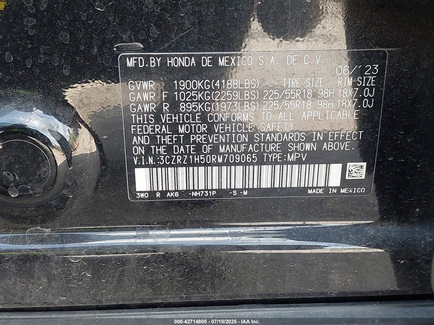 2024 HONDA HR-V 2WD SPORT/2WD SPORT W/O BSI - 3CZRZ1H50RM709065