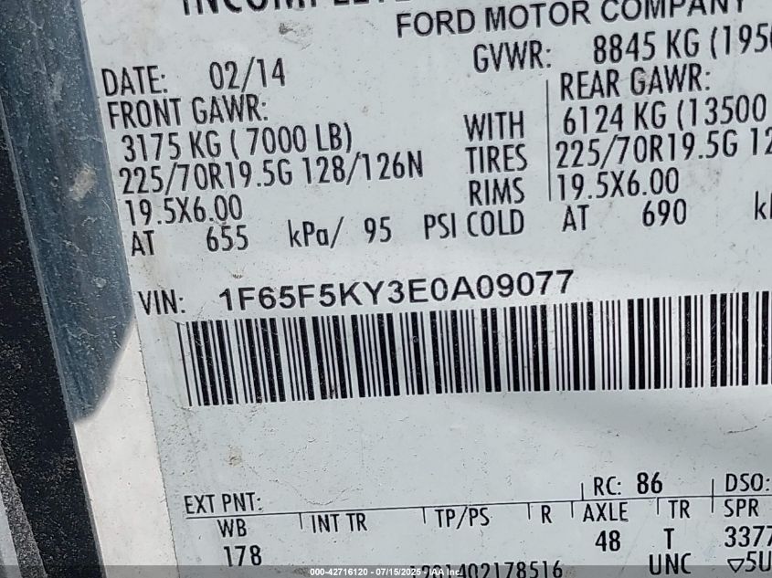 2014 Ford F-59 Commercial Stripped VIN: 1F65F5KY3E0A09077 Lot: 42716120