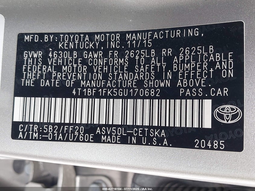 2016 TOYOTA CAMRY SE - 4T1BF1FK5GU170682