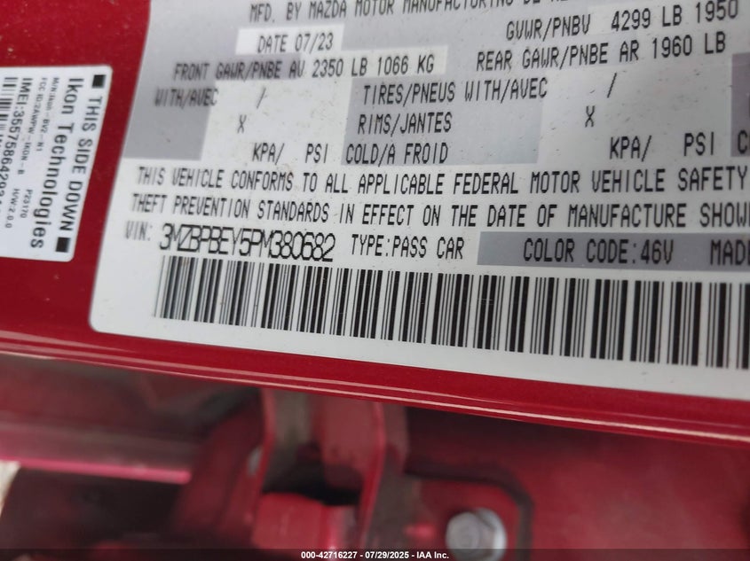 2023 Mazda 3 2.5 Azda3 2.5 Turbo Premium Plus Red Lot 111042716227 Vin 3MZBPBEY5PM380682