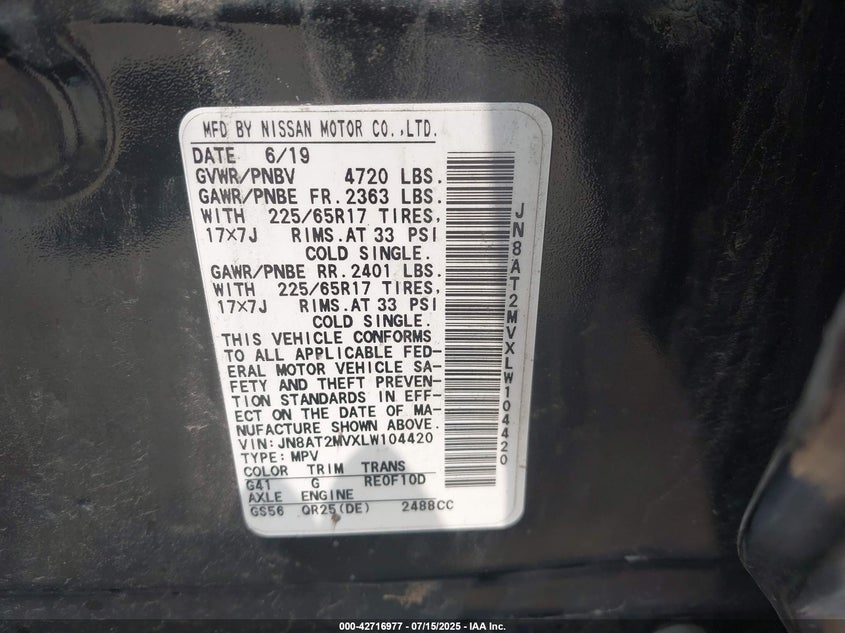 2020 NISSAN ROGUE SV INTELLIGENT AWD - JN8AT2MVXLW104420