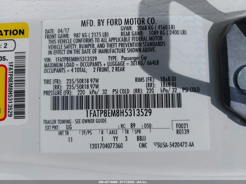 2017 FORD MUSTANG V6 - 1FATP8EM8H5313529