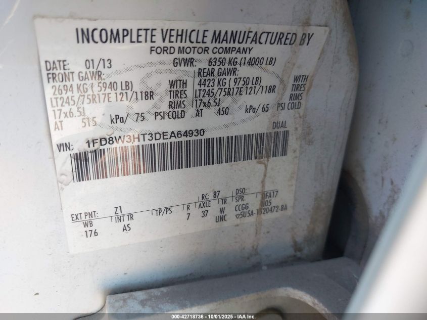 2013 Ford F-350 Chassis Xl VIN: 1FD8W3HT3DEA64930 Lot: 42718736