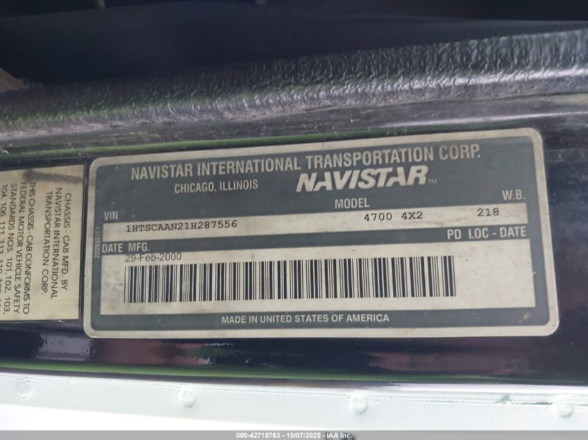 2001 International 4000 4700 VIN: 1HTSCAAN21H287556 Lot: 42718763