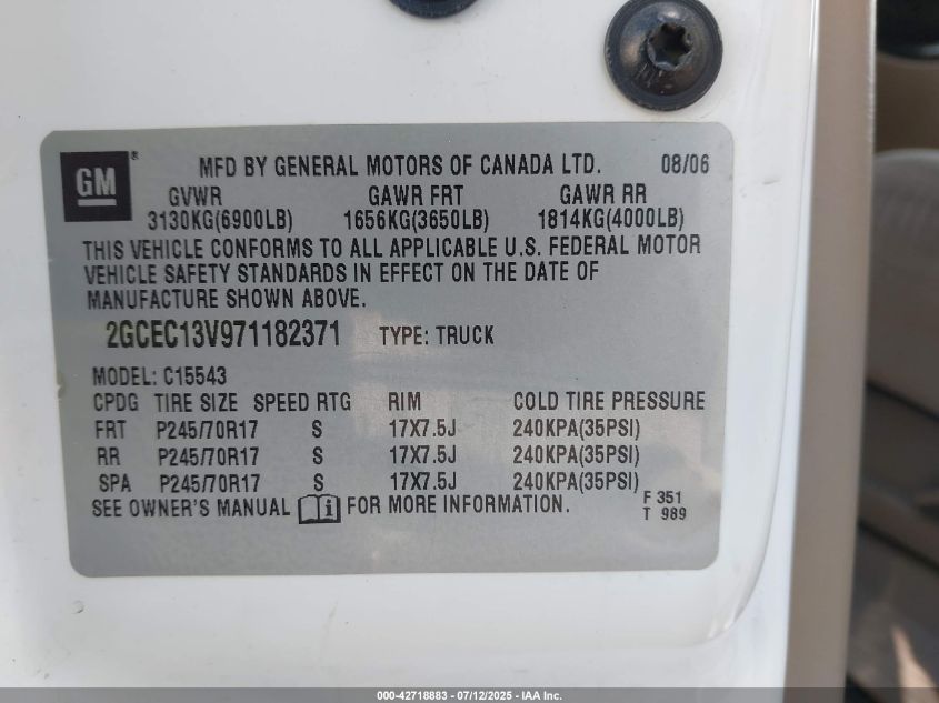 2007 Chevrolet Silverado 1500 Classic Ls VIN: 2GCEC13V971182371 Lot: 42718883