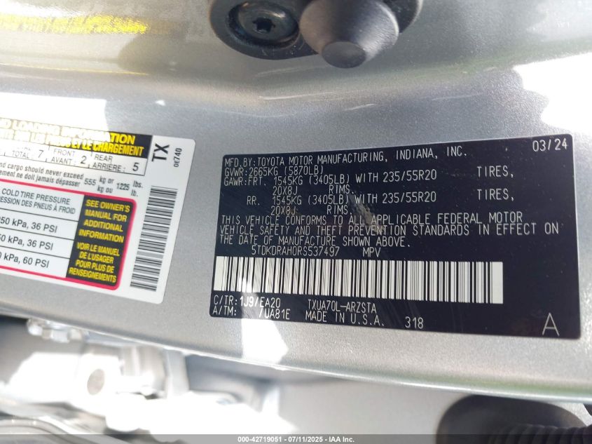 2024 Toyota Highlander - 5TDKDRAH0RS537497