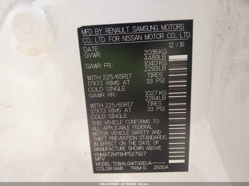 2017 NISSAN ROGUE SV - KNMAT2MT6HP527927