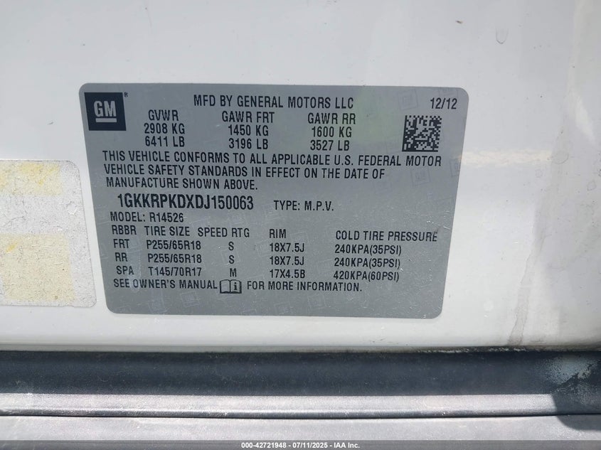 2013 GMC ACADIA SLE-2 - 1GKKRPKDXDJ150063