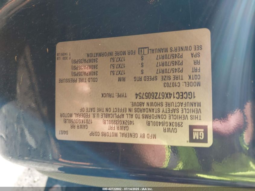 2007 Chevrolet Silverado 1500 Work Truck VIN: 1GCEC14X67Z605754 Lot: 42722882