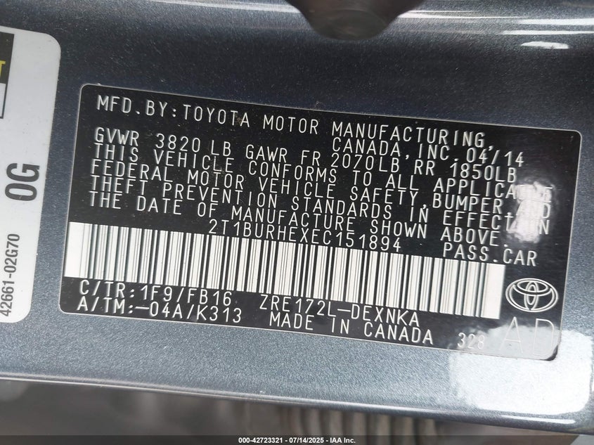 2014 TOYOTA COROLLA LE - 2T1BURHEXEC151894