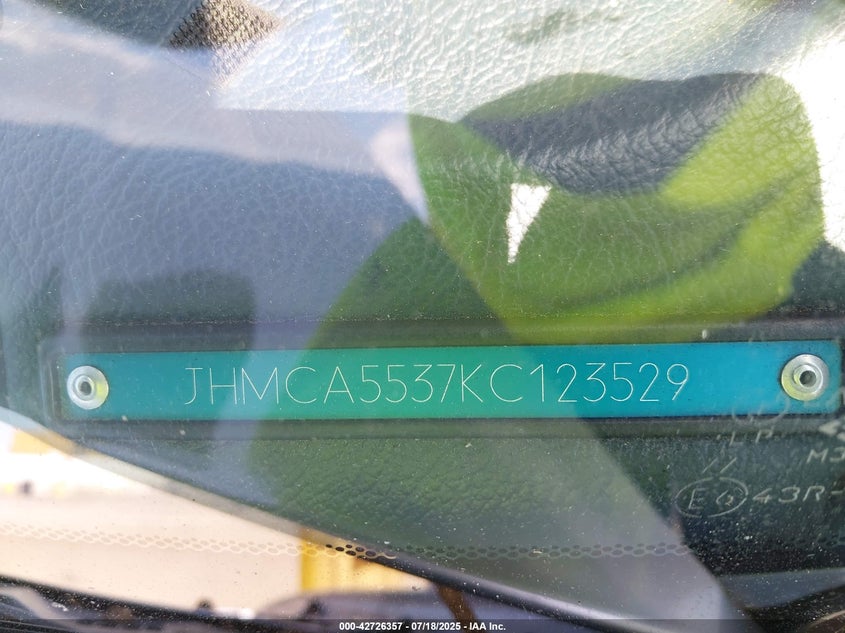 1989 Honda Accord Lx VIN: JHMCA5537KC123529 Lot: 42726357