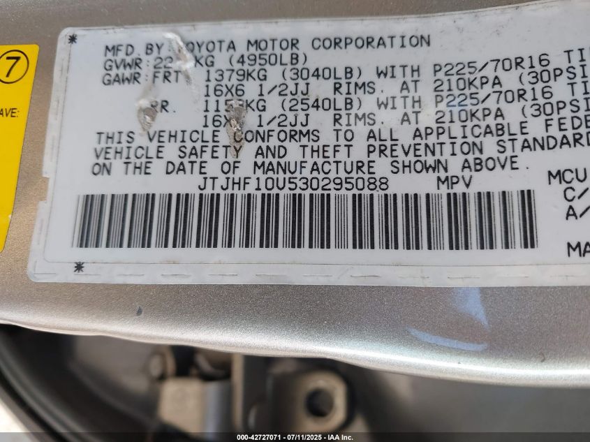 2003 Lexus Rx 300 VIN: JTJHF10U530295088 Lot: 42727071