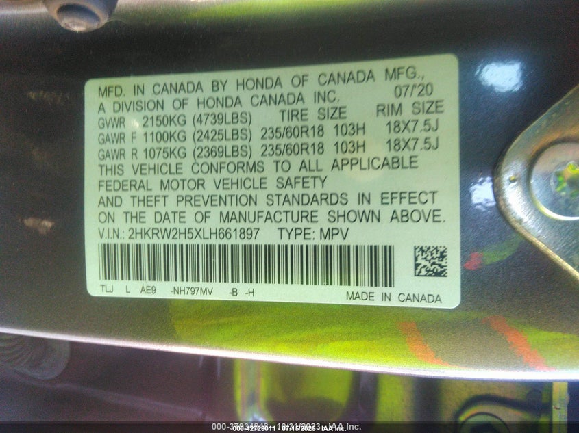 2020 HONDA CR-V AWD EX - 2HKRW2H5XLH661897