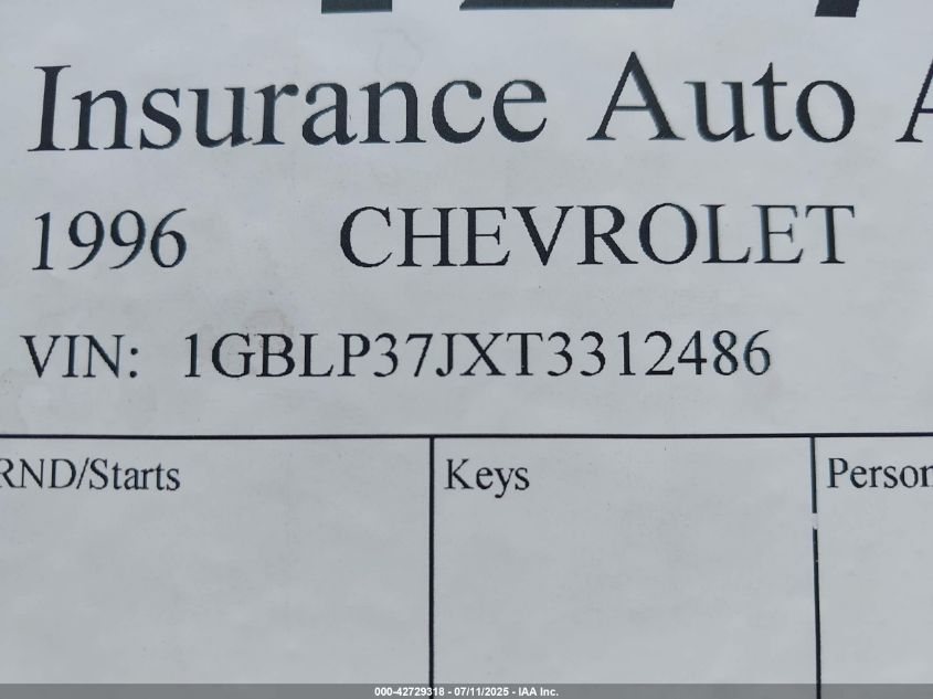 1996 Chevrolet P30 VIN: 1GBLP37JXT3312486 Lot: 42729318