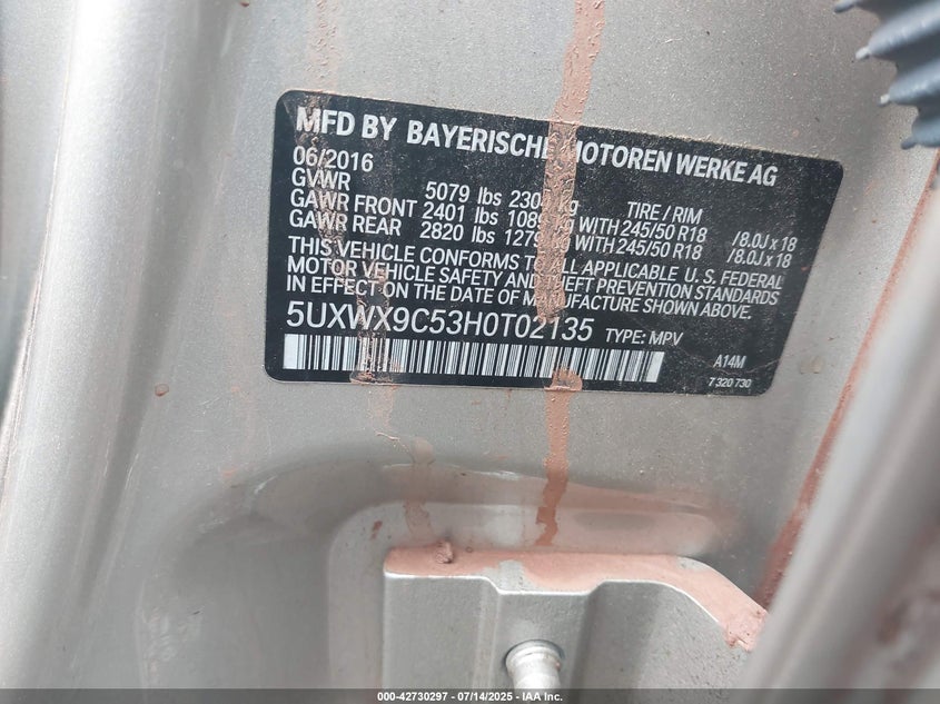 2017 BMW X3 XDRIVE28I - 5UXWX9C53H0T02135