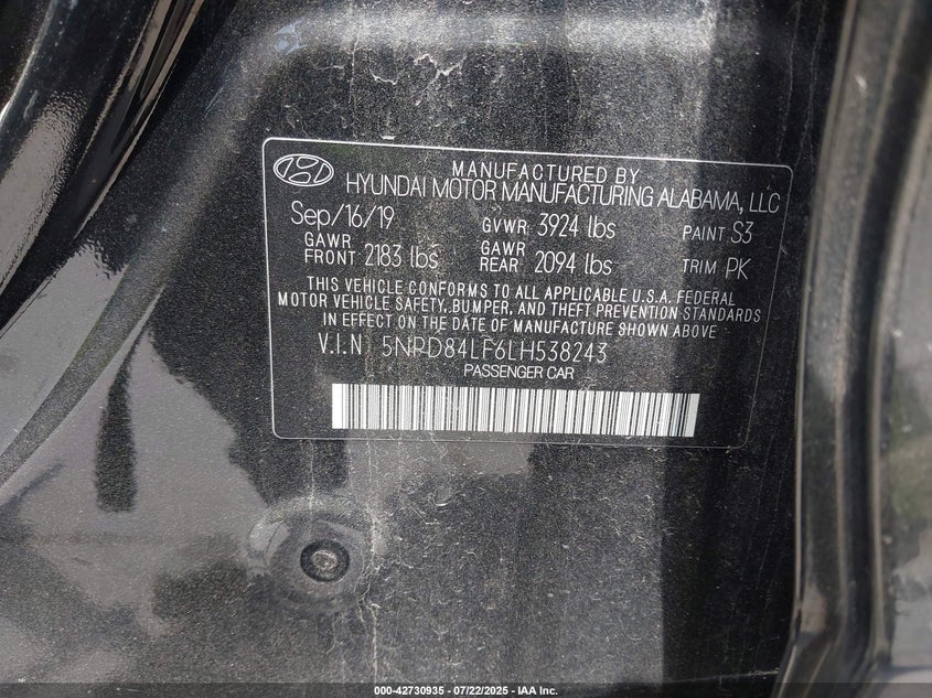 5NPD84LF6LH538243 2020 HYUNDAI ELANTRA photo no. 9