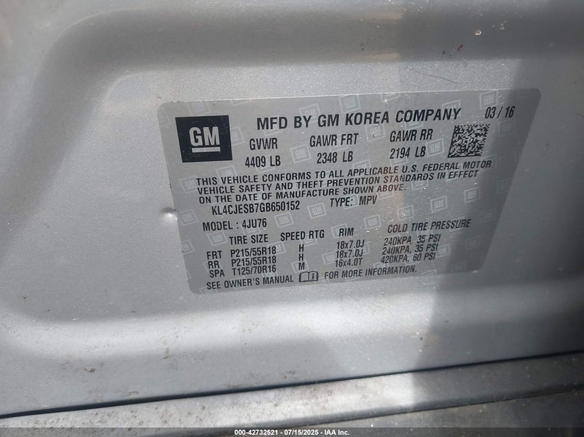 2016 BUICK ENCORE - KL4CJESB7GB650152