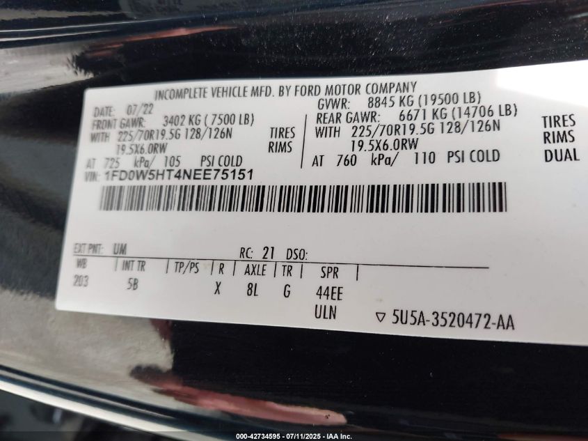 2022 Ford F550 - 1FD0W5HT4NEE75151