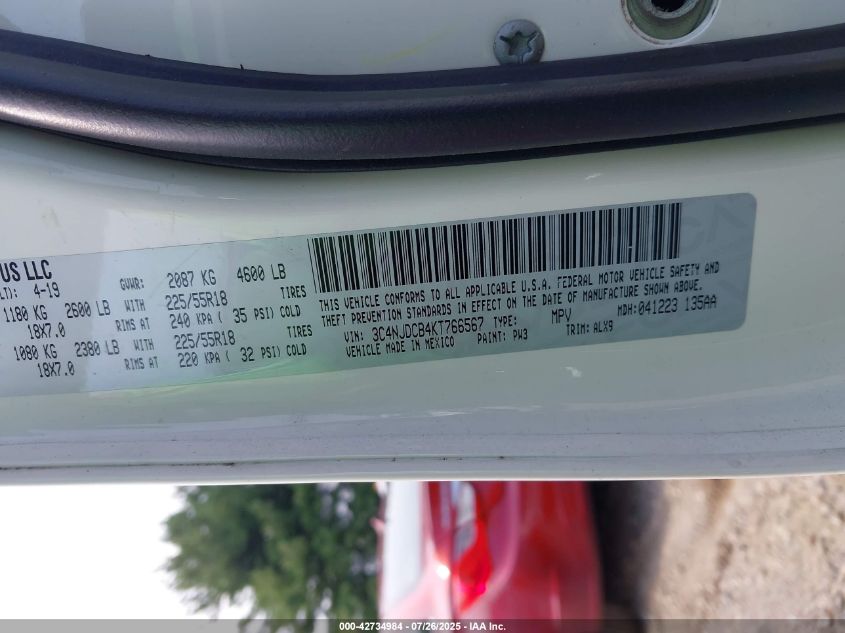 2019 Jeep Compass Limited 4X4 VIN: 3C4NJDCB4KT766567 Lot: 42734984