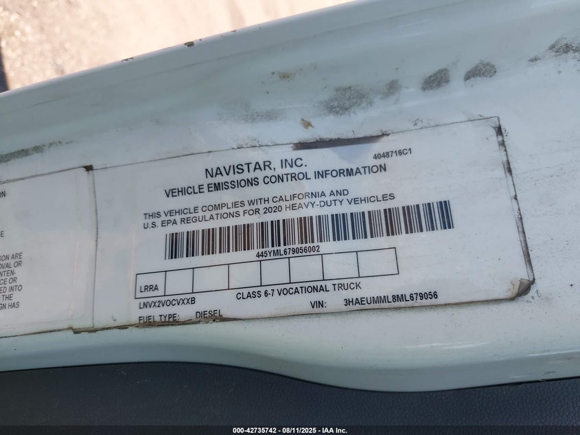 2021 International Mv VIN: 3HAEUMML8ML679056 Lot: 42735742