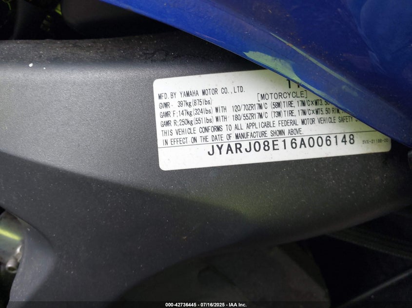 2006 Yamaha Fz6 S VIN: JYARJ08E16A006148 Lot: 42736445