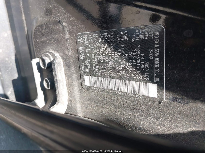 2009 Nissan Cube 1.8S VIN: JN8AZ28R19T102299 Lot: 42736750