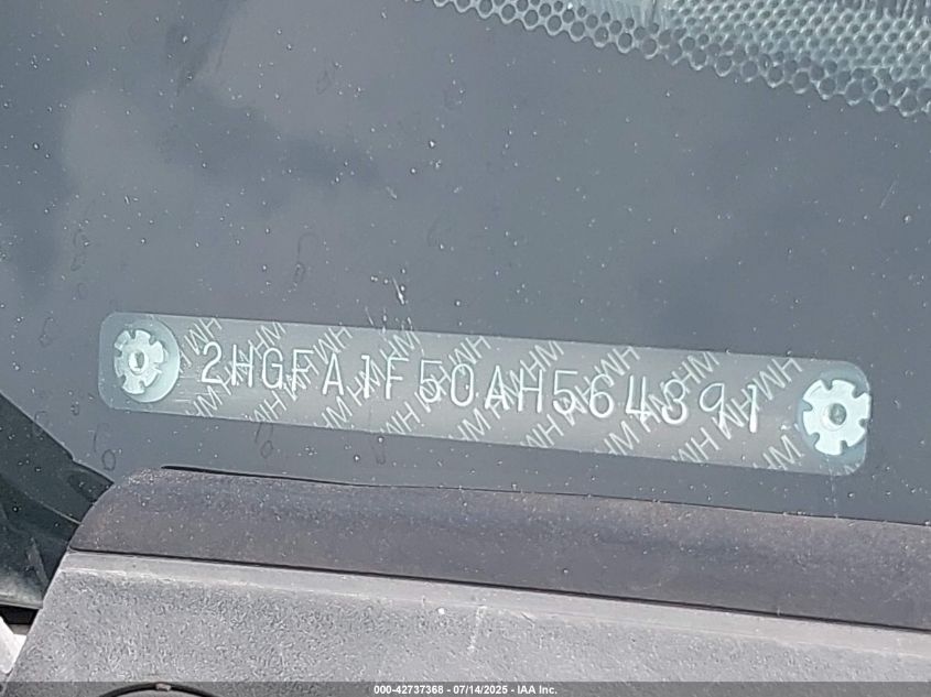 2010 Honda Civic VIN: 2HGFA81F50AH56439 Lot: 42737368