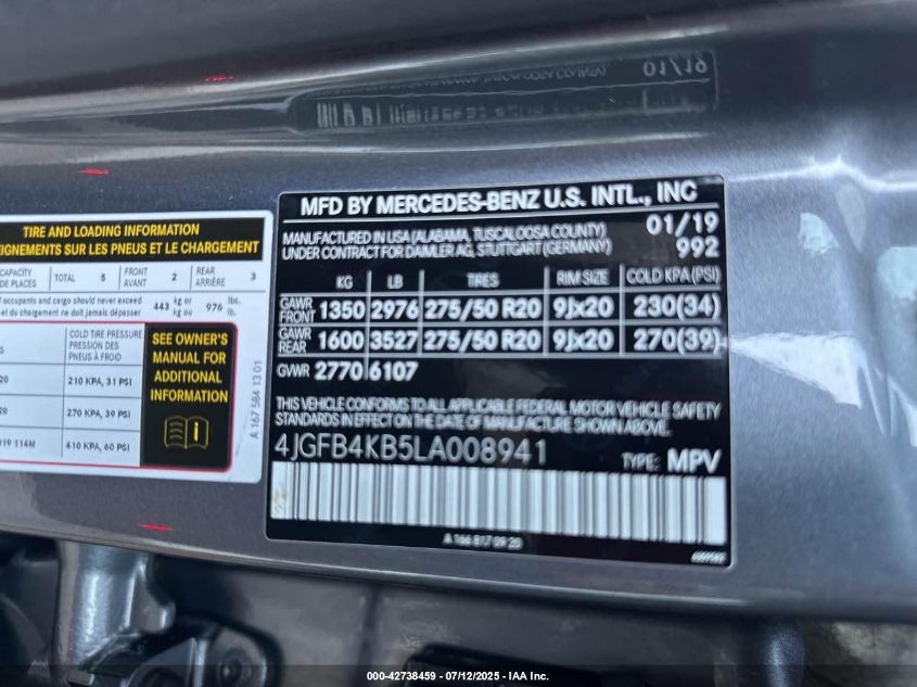 2020 Mercedes-Benz GLE-Class - 4JGFB4KB5LA008941