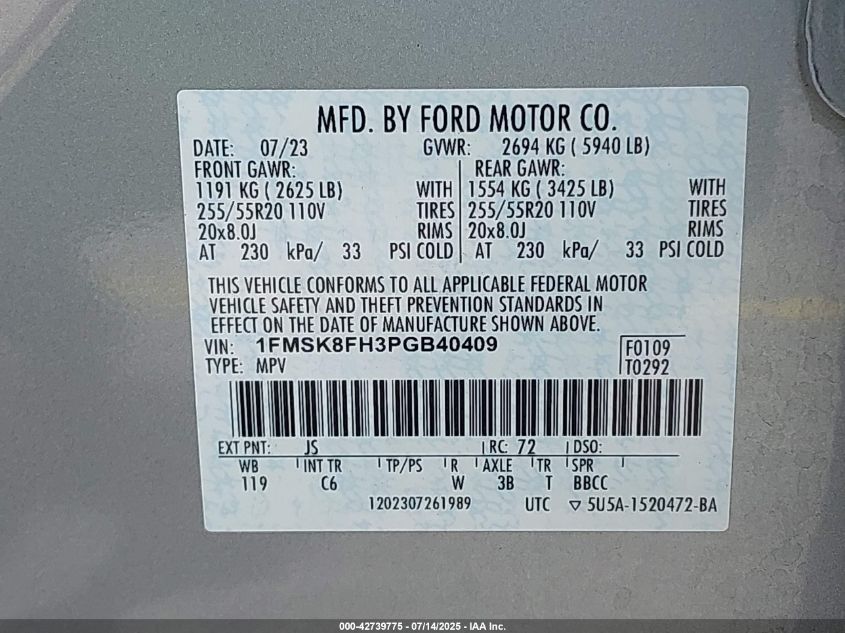 2023 Ford Explorer - 1FMSK8FH3PGB40409