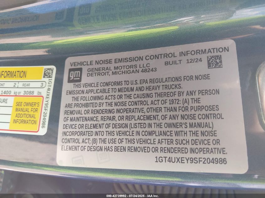 2025 GMC Sierra 2500Hd 4Wd Standard Bed Denali Ultimate VIN: 1GT4UXEY9SF204986 Lot: 42739992