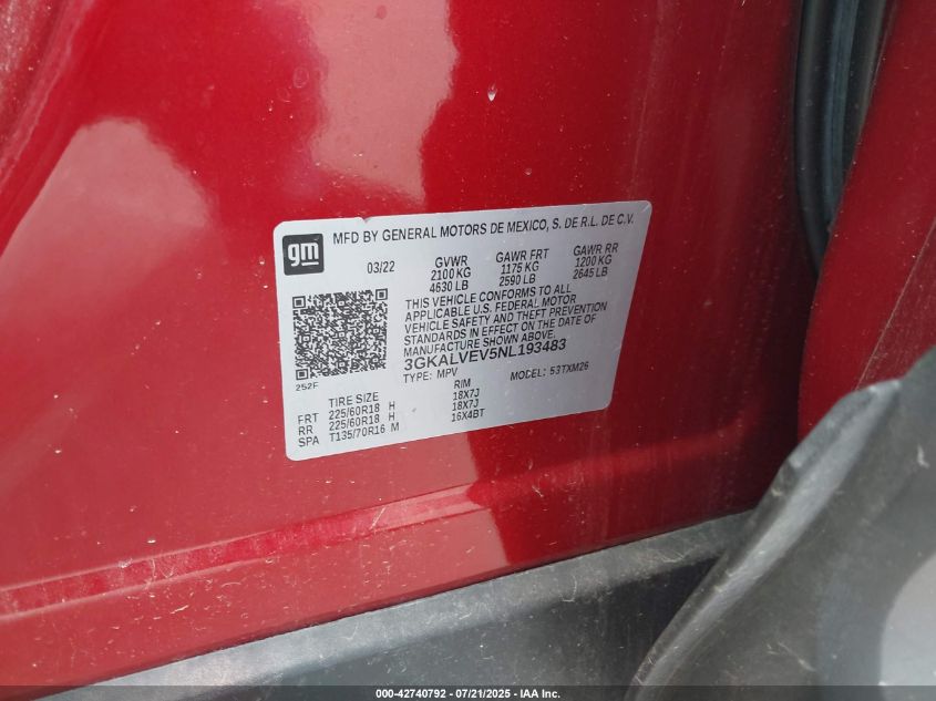 2022 GMC Terrain Awd Slt VIN: 3GKALVEV5NL193483 Lot: 42740792
