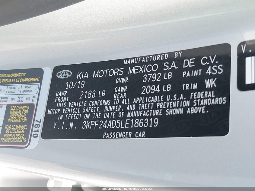 2020 KIA FORTE LXS - 3KPF24AD5LE186319