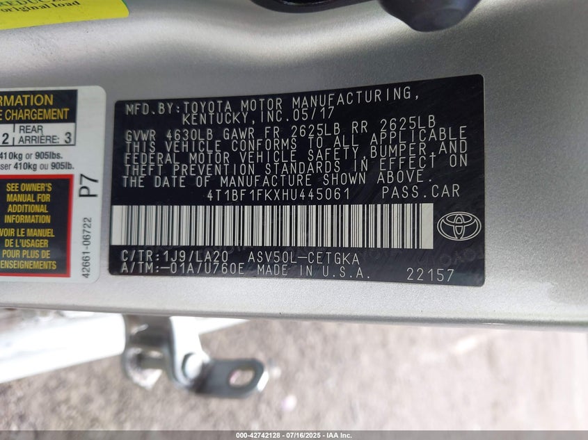 2017 TOYOTA CAMRY XLE - 4T1BF1FKXHU445061