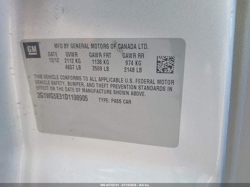 2013 CHEVROLET IMPALA LT - 2G1WG5E31D1198905