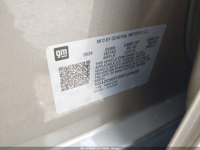 2025 CHEVROLET MALIBU VIN: 1G1ZD5ST2SF124635
