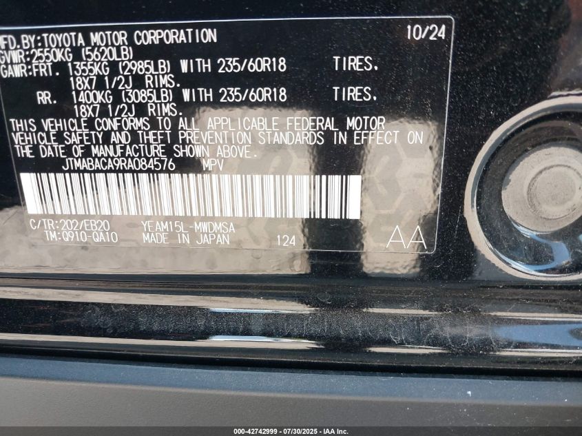 2024 Toyota Bz4X Xle VIN: JTMABACA9RA084576 Lot: 42742999