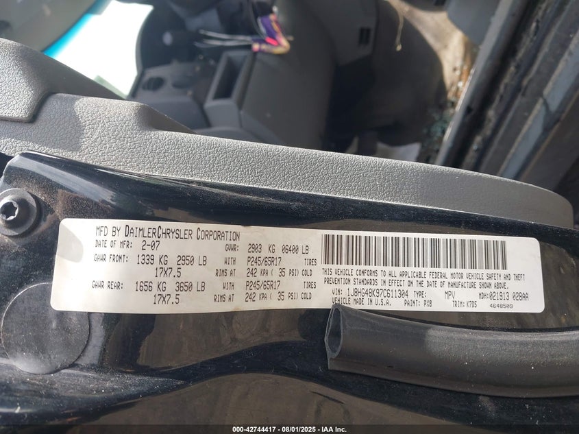 2007 Jeep Commander Sport VIN: 1J8HG48K97C611304 Lot: 42744417