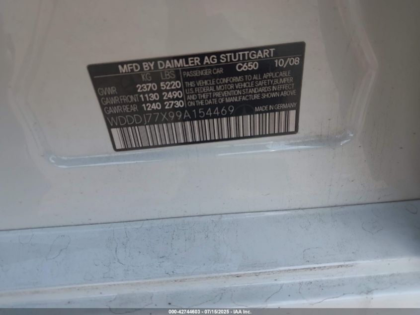 2009 Mercedes-Benz Cls 63 Amg VIN: WDDDJ77X99A154469 Lot: 42744603